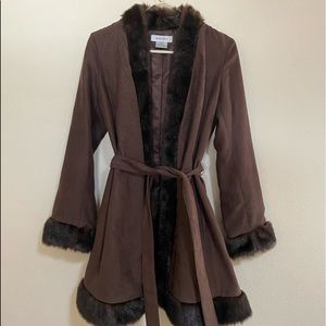 nine west mink faux fur coat brown small